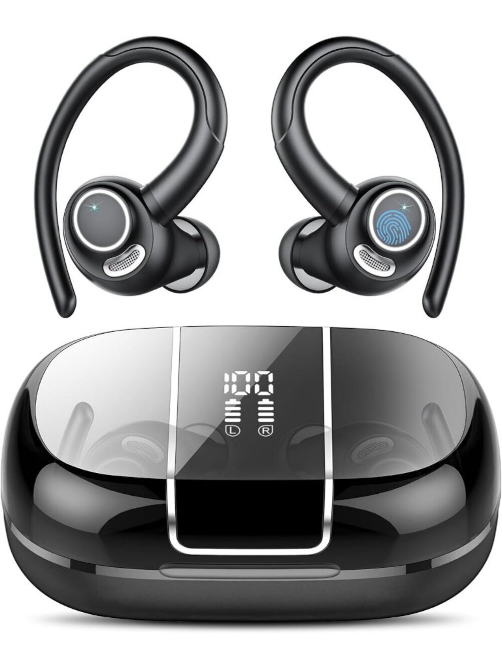 Wireless 48H Black Earbuds Stereo Deep Bass Bluetooth 5.3 ENC Mic LED Display